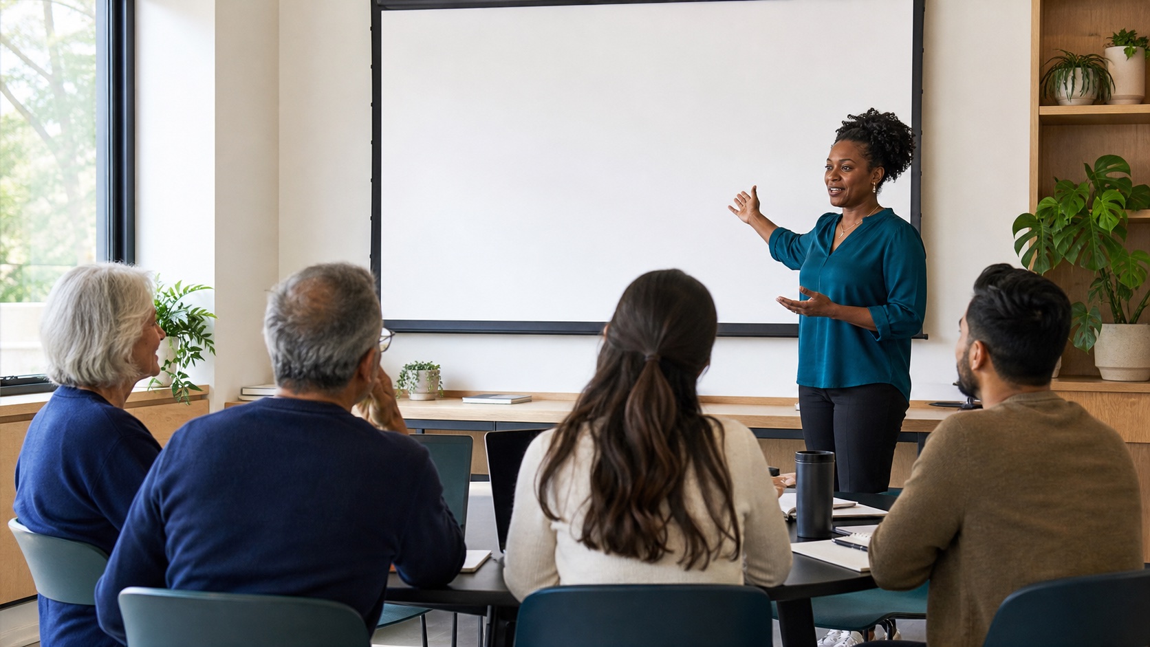 An educator leading a responsible technology workshop for adult learners